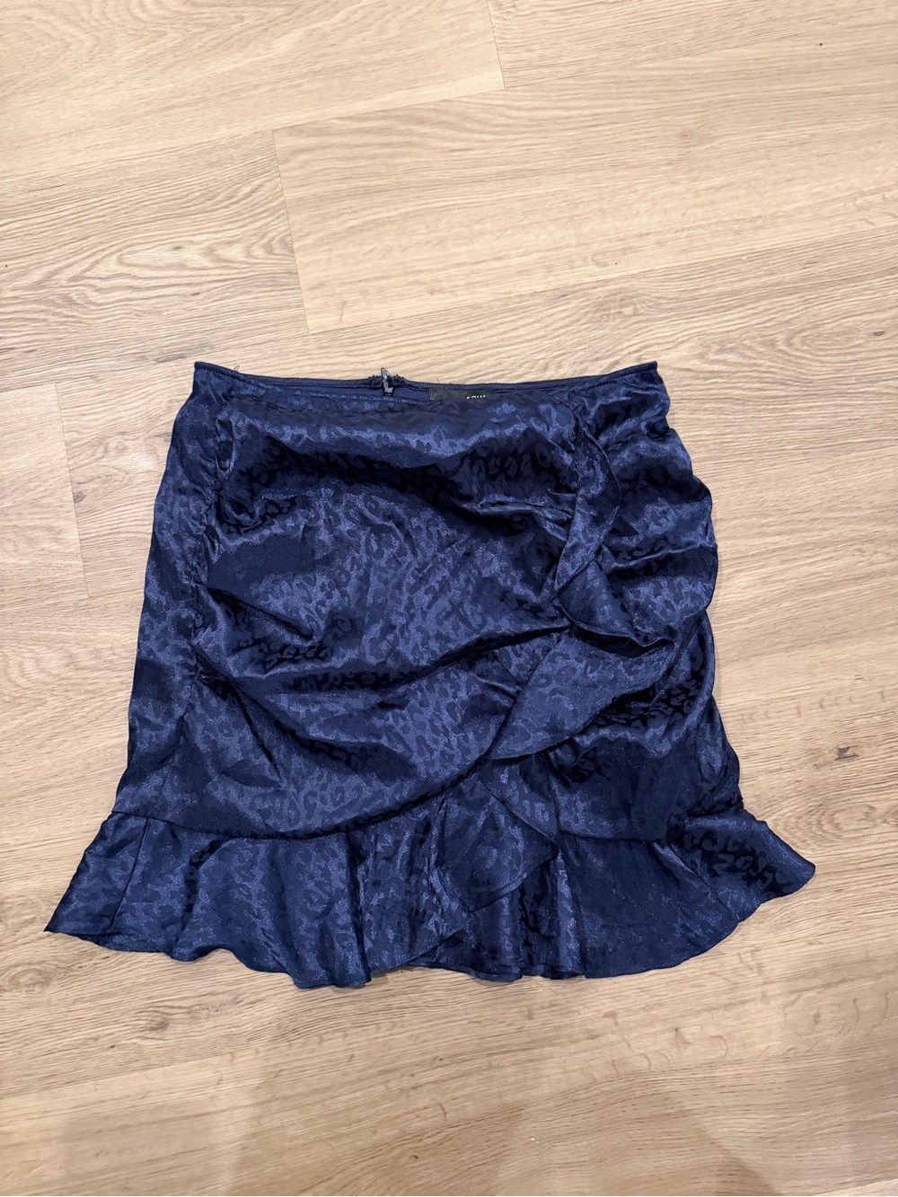 Aqua Navy Satin Jacquard Ruffle Mini Skirt